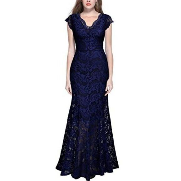 Miusol Dresses & Skirts - MIUSOL NAVY LACE MAXI DRESS V NECK WEDDING PROM COCKTAIL FORMAL SIZE MED 8/10